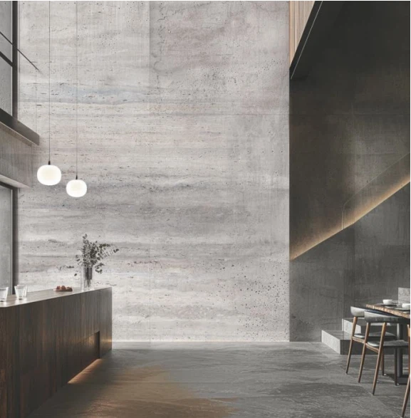 Гибкая стена и напольная плитка травертина: внутренняя часть и экстерьер